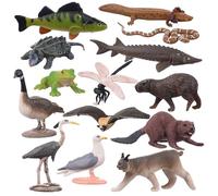 AENIMELY 14PCS Lake Animal Figurines - Realistic Canadian Wildlife Toys for Kids - North American Animal Models for STEM Learning, Cake Toppers, Science Projects, Educational Gifts
