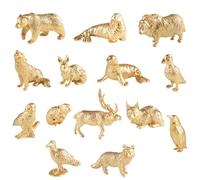 AENIMELY 14pcs Mini Gold Polar Animal Figurines - Solid Wildlife Model Toys - STEM Learning Playset, Cake Toppers, Educational Toys for Kids