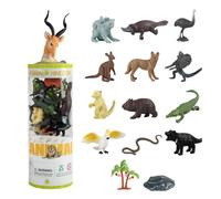 AENIMELY 15pcs Australia Wildlife Animal Figures Set with Tree Stone Decor Koala Kangaroo & More Mini Educational Toy Figures with Bucket Storage