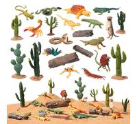 AENIMELY 23pcs Desert Animal Figurines Set - Includes Scorpion, Lizard, Rattlesnake Trees & Cactus - Desert Diorama Playset for Kids, Birthday Cake Toppers, Party Decorations