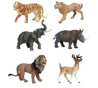 AENIMELY 6PCS Hollow Wild Animal Figurines Set - Includes Lion, Elephant, Tiger, White-Tailed Deer, Rhinoceros - Realistic Educational Toys & Cake Toppers for Kids