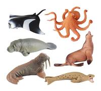 AENIMELY 6PCS Ocean Animal Figurines Set - Includes Octopus, Manta Ray, Sea Lion, Walrus, Manatee, Fur Seal - Realistic Marine Life Toys for Kids, Cake Toppers, Educational Gift