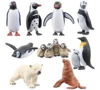 AENIMELY 9pcs Polar Animals Figures Set, Realistic Arctic Winter Animals Toys for Kids, Educational Cake Toppers Christmas Birthday Gift with Penguins Sea Lion