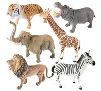 AENIMELY Safari Animal Figures Set - 6pcs Large Realistic Wild Animals Including Lion, Elephant, Tiger, Hippo, Zebra, Giraffe - STEM Educational Toys, Cake Toppers, Gifts for Kids