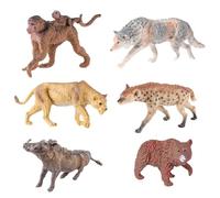 AENIMELY Wild Animal Figures - 6pcs Hollow Jungle Animal Figurines with Monkey Cub, Gray Wolf, Lion, Hyena, Warthog, Brown Bear - Educational Toys, Cake Toppers, Gifts for Kids