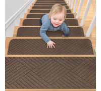 Aenithsy Stair Treads Non Slip Indoor, 15 Pack 76x20cm Stair Runners for Wooden Steps with Reusable Adhesive, Washable Stair Carpet Mats for Elders, Kids and Pets, Brown