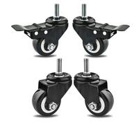 Aenmezen 1.5/2/2.5 Inch Small Swivel Casters with M10/12 Threaded Stem, with Brake, No Noise Polyurethane Wheel Load 260lbs, for Furniture/Cart, Set of 4(2swivel+2with brake,65mm)