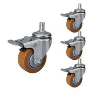 Aenmezen 1.5/2 Inch Small Swivel Castors with M10*15 Threaded Stem, Lightweight Casters with Brake, Load Bearing 200 Lbs, No Noise PU Wheels(With brake,2inch)