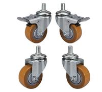 Aenmezen 1.5/2 Inch Small Swivel Castors with M10*15 Threaded Stem, Lightweight Casters with Brake, Load Bearing 200 Lbs, No Noise PU Wheels(2swivel+2with brake,2inch)