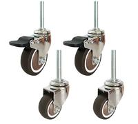 Aenmezen 2 Inch Silent Casters with Brake, M12*60mm Threaded Stem Caster Wheels Set of 4, Rubber Casters for Furniture/Cart, Load 290lbs(2swivel+2with brake,50mm)