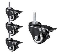 Aenmezen 2 Inch Small Swivel Caster with M8/10 Threaded Stem, No Noise PU Wheels Load Bearing 530 Lbs, for Indoor Furniture, Workbenches, Set of 4(With brake,M8*15mm)