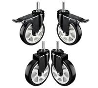 Aenmezen 4/5 Inch Swivel Caster with M12*30mm Threaded Stem, No Noise PU Wheels Load 1100lbs, with Brake, for Furniture/Workbenches, Set of 4(2swivel+2with brake,4in)