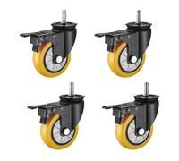 Aenmezen 4 Pack M12*30mm Stem Caster Wheels, 360 Degree Rotatable with Brake, 3/4/5 Inch Noise Free PU Wheels Load 730lbs, for Indoor Furniture/Carts(With brake,5inch)