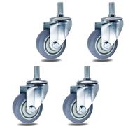 Aenmezen Swivel Caster Set of 4 with Brake, 3 Inch TPR Rubber Caster Wheels, M12/M14/M16 Silent Threaded Stem Caster for Furniture, Shelves, Workbench(Swivel,M14)