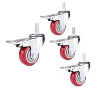 Aenmezen Threaded Stem Caster M10/M12/M16, Swivel Caster with Brake 3 Inch, Set of 4 Double Bearing PU Caster Wheels for Cart, Cabinet, Capacity: 300 kg(With brake,M16)