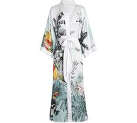 Aensso Long Soft Lightweight Silky Kimonos Robes for Women, Luxury Japanese Floral Womens Kimono Robe, Rainforest, One Size