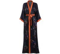 Aensso Long Soft Lightweight Silky Kimonos Robes for Women, Luxury Japanese Floral Womens Kimono Robe, Night Flowers, One Size