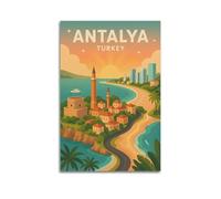Äntalya,Turkey Vintage Travel Poster Canvas Room Aesthetic Wall Art Prints Home Modern Decor 24x36inch(60x90cm)