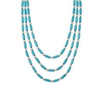 Aenu Boho Multi Strand Turquoise Pearl Beads Necklace Layered Silver Chain Cross Pendant Necklaces Handmade Beaded Choker for Western Style Statement Jewelry, L, Puka Shell, No Gemstone