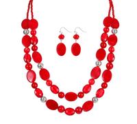 Aenu Colorful Chunky Beaded Necklace with Earrings Multi-Layered Shell Beads Statement Fashion Jewelry Sets Costume Accessories Choker, L, puka shell natural shell Glass, No Gemstone
