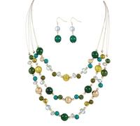 Aenu Illusion Wired Beads Necklaces Set 3 Layered Colorful Beaded Statement Necklaces Bohemian Western Jewelry Handmade Choker Necklace and Earrings Set for Holiday Gifts, Large, Stone, No Gemstone