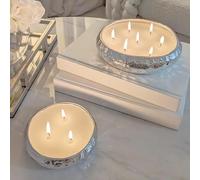 Aeolian Vanilla Scented Candle Set of 2 in Hammered Champagne Bowl - Luxurious Soy Wax Table Centrepiece, Perfect Home Decoration Gift - Luxury Interiors by Rowen Homes (Silver)