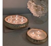 Aeolian Vanilla Scented Candle Set of 2 in Hammered Champagne Bowl - Luxurious Soy Wax Table Centrepiece, Perfect Home Decoration Gift - Luxury Interiors by Rowen Homes (Gold)