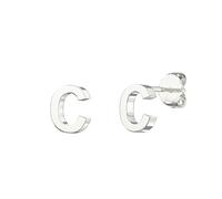 Aeon Alphabet Initial Earrings - C | Plain 925 Sterling Silver Studs | 5.5 x 4.7mm | Polishing Cloth & Gift Box | Gifts for Birthdays
