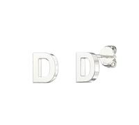 Aeon Alphabet Initial Earrings - D | Plain 925 Sterling Silver Studs | 5.5 x 4.6mm | Polishing Cloth & Gift Box | Gifts for Birthdays