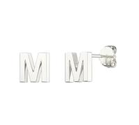 Aeon Alphabet Initial Earrings - M | Plain 925 Sterling Silver Studs | 5.5 x 5.4mm | Polishing Cloth & Gift Box | Gifts for Birthdays