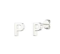 Aeon Alphabet Initial Earrings - P | Plain 925 Sterling Silver Studs | 5.5 x 4.2mm | Polishing Cloth & Gift Box | Gifts for Birthdays