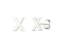 Aeon Alphabet Initial Earrings - X | Plain 925 Sterling Silver Studs | 5 x 5.5mm | Polishing Cloth & Gift Box Included | Gifts for Birthdays