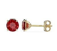 Aeon Birthstone Stud Earrings - January Red Garnet | 9ct Yellow Gold & Cubic Zirconia Diamond | Polishing Cloth Included | 4 Pronged Stone