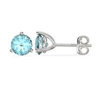 Aeon Birthstone Stud Earrings - March Blue Aquamarine | 925 Sterling Silver & Cubic Zirconia | Polishing Cloth Included