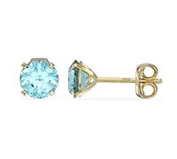 Aeon Birthstone Stud Earrings - March Blue Aquamarine | 9ct Yellow Gold & Cubic Zirconia Diamond | Polishing Cloth Included