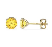 Aeon Birthstone Stud Earrings - November Yellow Topaz | 9ct Yellow Gold & Cubic Zirconia Diamond | Polishing Cloth | 4 Pronged Stone