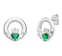 Aeon Claddagh Earrings - Irish Celtic Jewellery | 925 Sterling Silver | Gift Box & Polishing Cloth Included (Emerald Green)