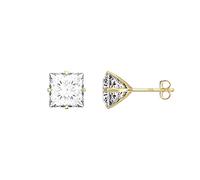 Aeon Gold Stud Earrings - 9 Carat Yellow Gold with Cubic Zirconia Diamond | Claw Set Square Stone | Gift Box & Polishing Cloth Included (5mm)