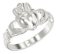Aeon Silver Claddagh Ring - 925 Sterling Silver Heart Shape Rings, Size L | Irish Celtic Jewellery Gifts for Women & Men | Unisex