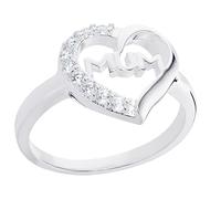 Aeon Silver Mum Ring - 925 Sterling Silver & Cubic Zirconia Heart | Available in Size J | Jewellery Gifts for Mother Figures