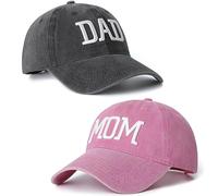 Aeonda Mom and Dad Hats Set of 2 Pcs Embroidered Adjustable Baseball Caps Gift for Parents Couples Classic Mom Dad Gifts Hat, Black Dad Hat and Pink Mom Hat, 6 5/8-7 5/8