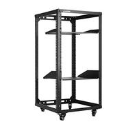 AEONS 20U Open Frame Network Server Rack 19-inch 4 Post AV Rack with Casters for Floor Standing and Wall Mount, Side Load for Extra Depth- Complete Kit with 1U and 2U Vented Shelves, Black
