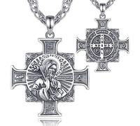 AEONSLOVE 925 Sterling Silver Saint Christopher Necklace for Men Women, Saint Michael/Saint Benedict Cross/Seal of the Seven Archangels Medal, Christian Catholic Jewelry for Boy Girl