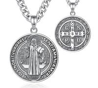 AEONSLOVE 925 Sterling Silver Saint Christopher Necklace for Men Women, Saint Michael/Saint Benedict Cross/Seal of the Seven Archangels Medal, Christian Catholic Jewelry for Boy Girl