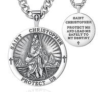 AEONSLOVE 925 Sterling Silver Saint Christopher Necklace for Men Women St Christopher Medal Saint Christopher Pendant Religious Protection Amulet Christian Catholic Jewelry for Boy Girl