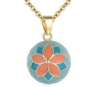 AEONSLOVE Chime Ball Pendant Necklace Vintage Flower Music Wishing Bola for Pregnancy Mom Baby Best Jewellery Gift Blue&Orange