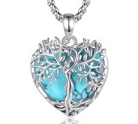 AEONSLOVE Tree of Life Necklace with Crystal for Women, Amethyst Pendant with Life Tree Heart Moonstone Necklaces Teardrop Obsidian Turquoise Jewellery for Ladies