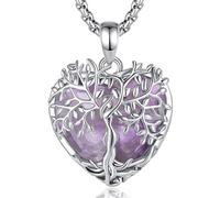 AEONSLOVE Tree of Life Necklace with Crystal for Women, Amethyst Pendant with Life Tree Heart Moonstone Necklaces Teardrop Obsidian Turquoise Jewellery for Ladies