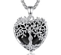 AEONSLOVE Tree of Life Necklace with Crystal for Women, Amethyst Pendant with Life Tree Heart Moonstone Necklaces Teardrop Obsidian Turquoise Jewellery for Ladies