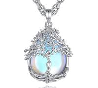 AEONSLOVE Tree of Life Necklace with Crystal for Women, Amethyst Pendant with Life Tree Heart Moonstone Necklaces Teardrop Obsidian Turquoise Jewellery for Ladies